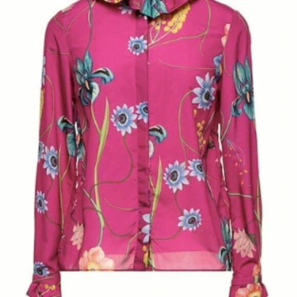 Borgo De Nor Floral blouse with ruffle collar Fuchsia size 8 - Picture 6 of 15